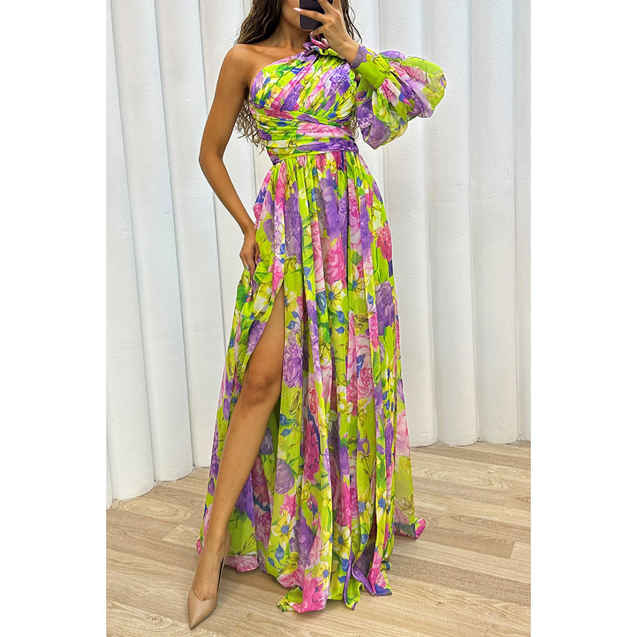 Casual Slit Dress for Autumn/Winter Gatherings INS Loose Multi-Color Off-the-Shoulder Dress