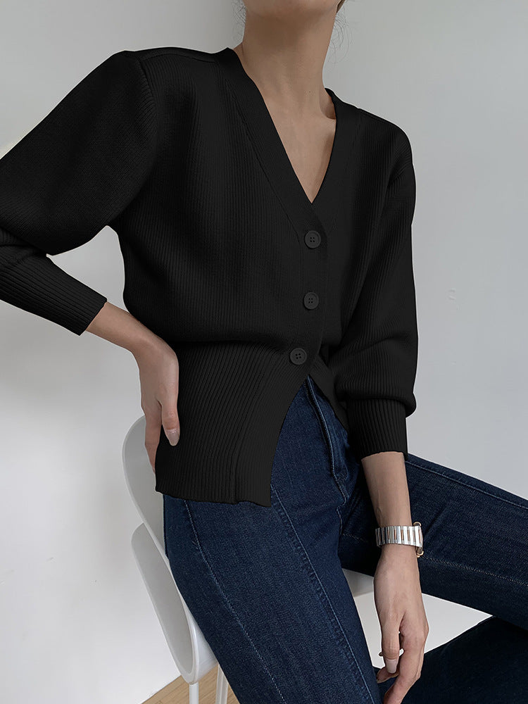 V-neck sweater jacket for women, loose and lazy inside, ins style waist cinched knit sweater, cardigan short style