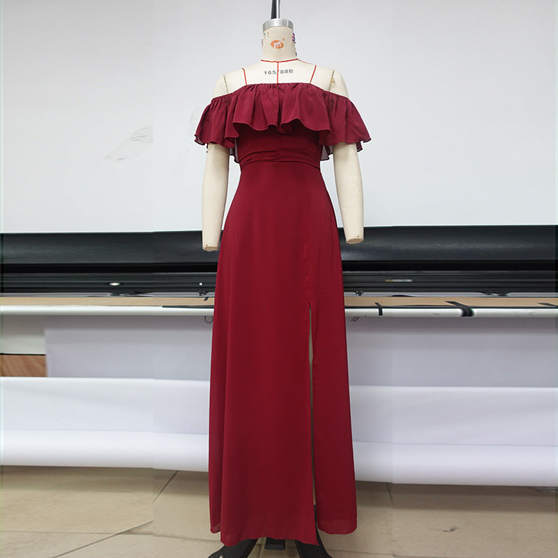 Long Dress with Slit and Backless Design for Summer Occasions