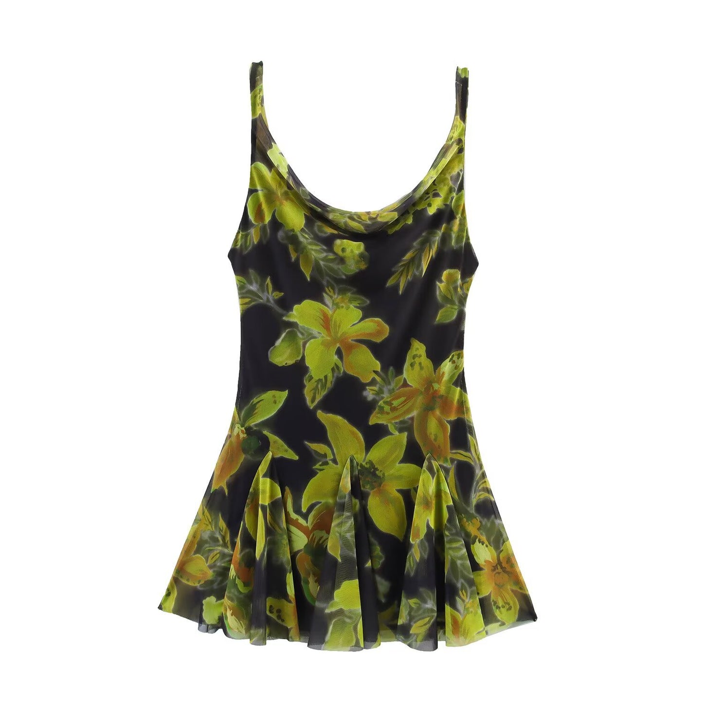 U-neck sleeveless printed suspender dress for women