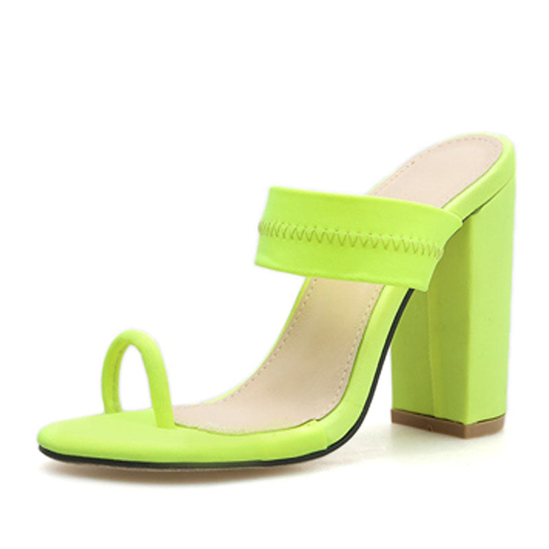 Eilyken Summer Slippers Sandals Flip Flop Square heel Stretch Fabric Hollow Women Shoes Sexy Slippers Pumps Fluorescent green