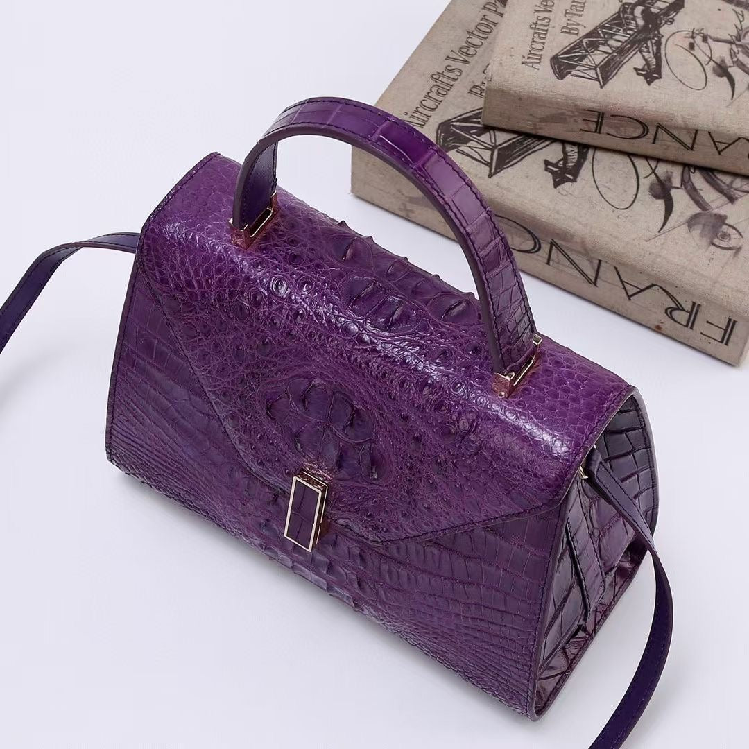 Genuine Crocodile Skin Bone Leather Top Handle Bags-4