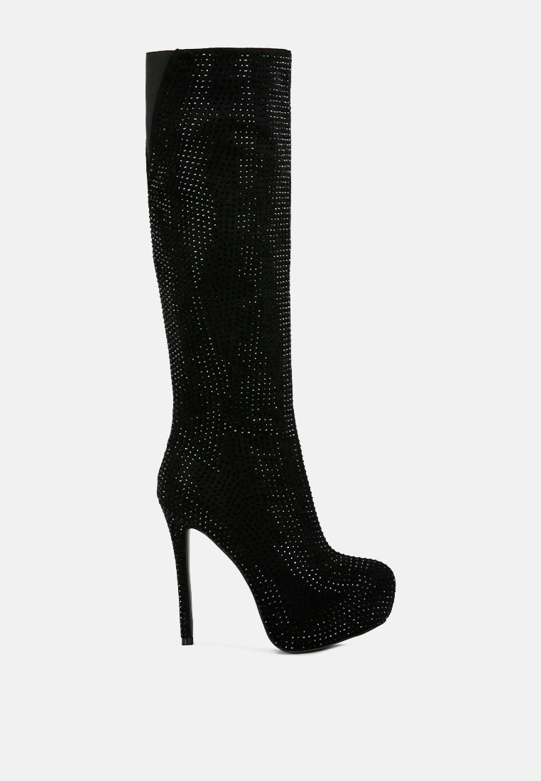 Nebula Rhinestone Embellished Stiletto Calf Boots-8
