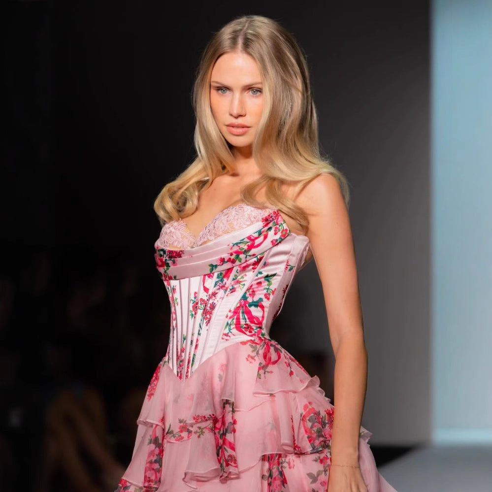 Sexy Strapless Printed Dress