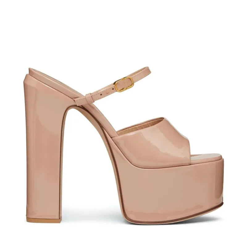 Summer New Women's High-heeled Thick Sole Waterproof Platform Patent Leather Women's Slippers Fashion Thick High-heeled Slippers