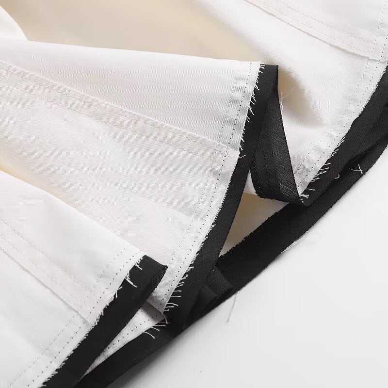 High waist contrasting color edge A-line mid length skirt for women