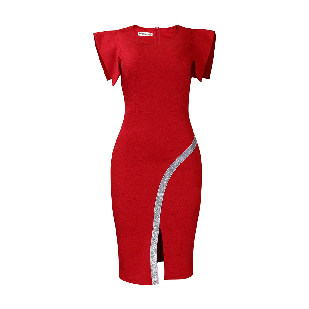 Short Sleeve Bodycon Slit Hem Dress