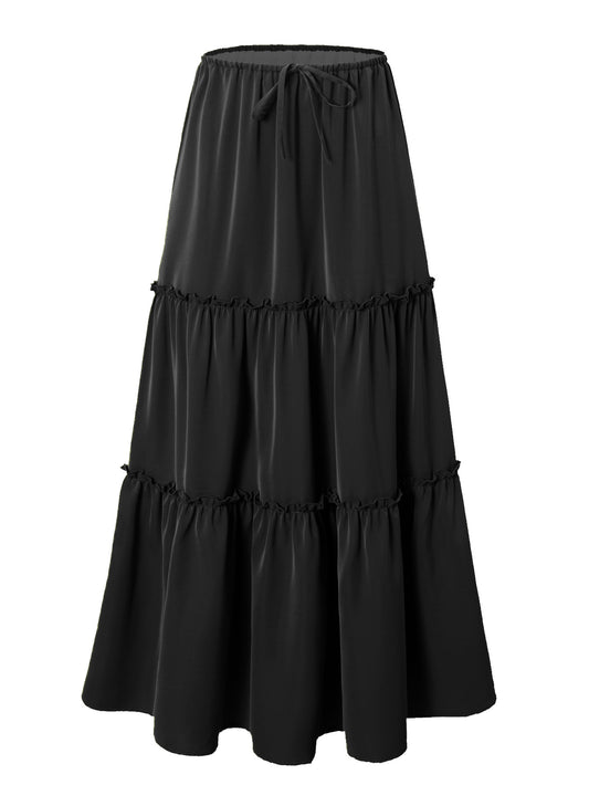Women's high waisted elastic pocket long skirt with adjustable lace up skirt