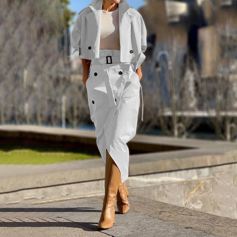 All-match casual work-style button and belt set dress with elegant charm
