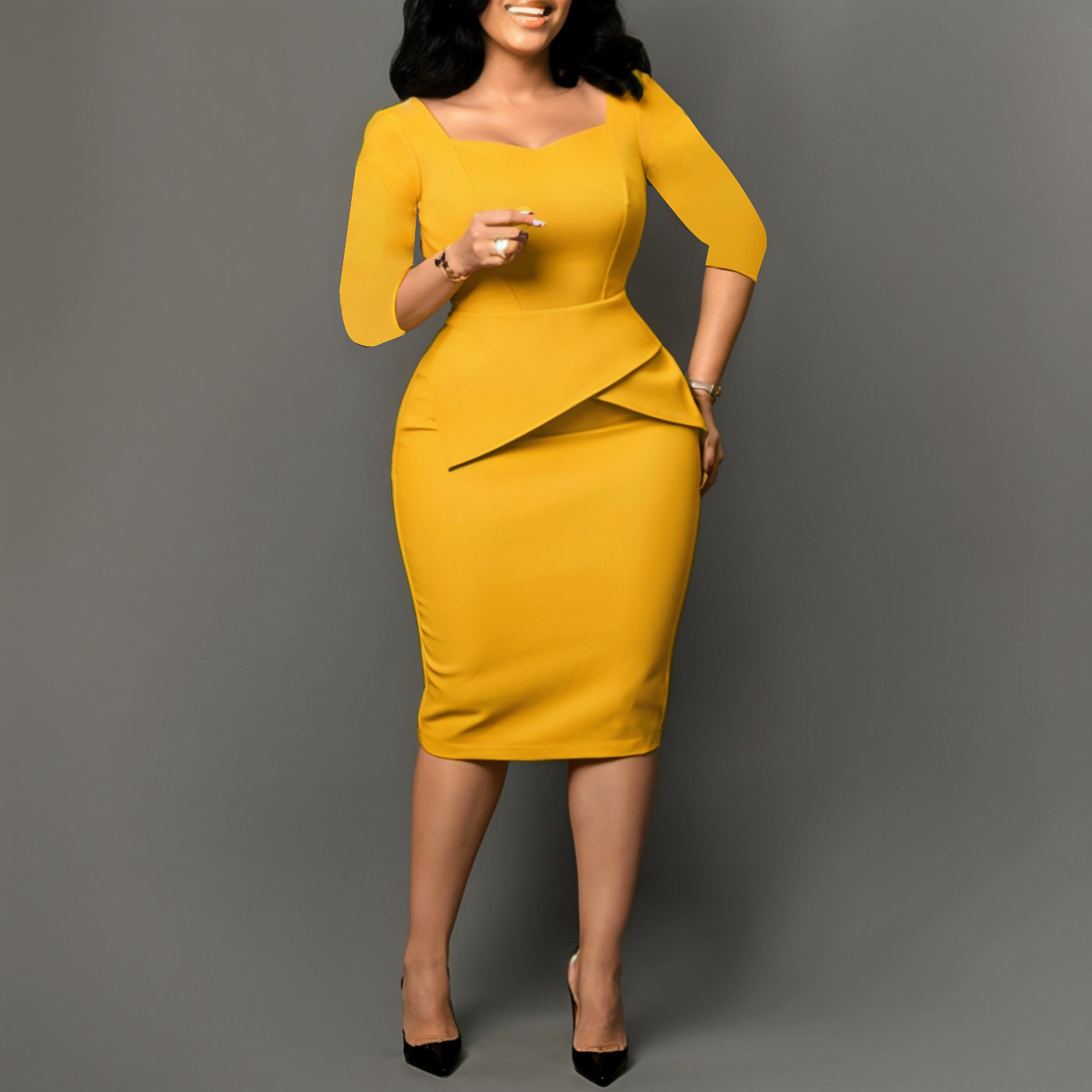 Solid Color Pencil Skirt Dress