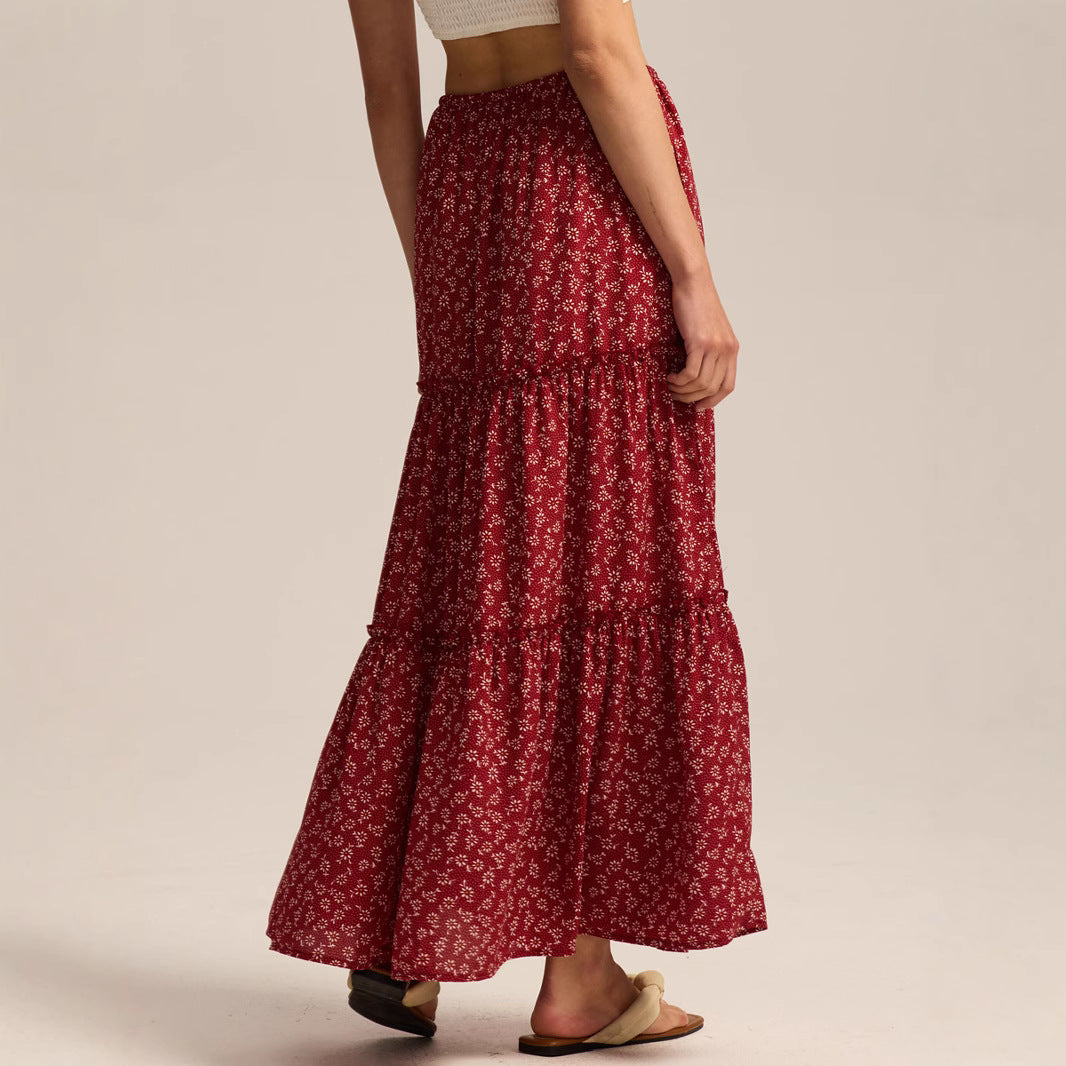 Women's high waisted elastic pocket long skirt with adjustable lace up skirt
