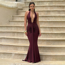 Women's Cross-border Solid Color Sexy Transparent Low Chest Sleeveless Spicy Girl Dress