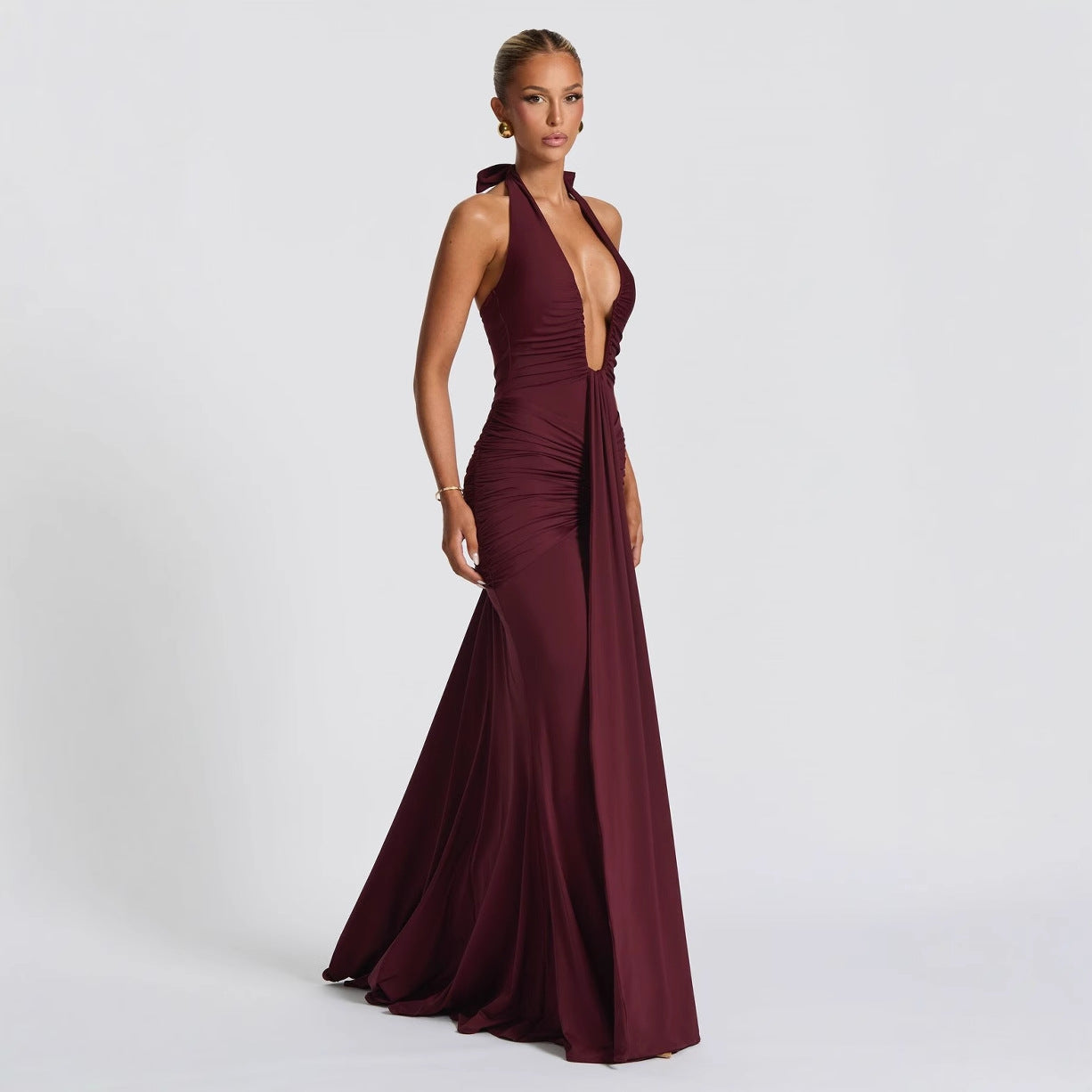 Women's Cross-border Solid Color Sexy Transparent Low Chest Sleeveless Spicy Girl Dress