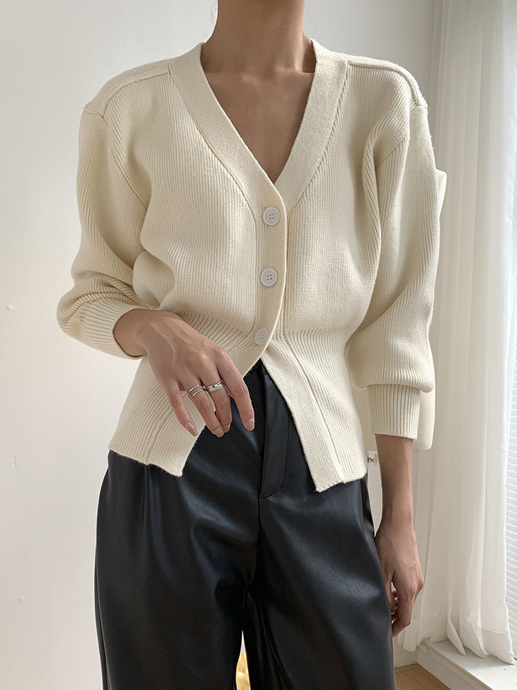 V-neck sweater jacket for women, loose and lazy inside, ins style waist cinched knit sweater, cardigan short style