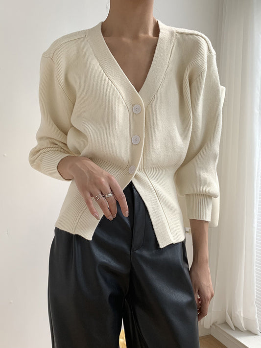 V-neck sweater jacket for women, loose and lazy inside, ins style waist cinched knit sweater, cardigan short style