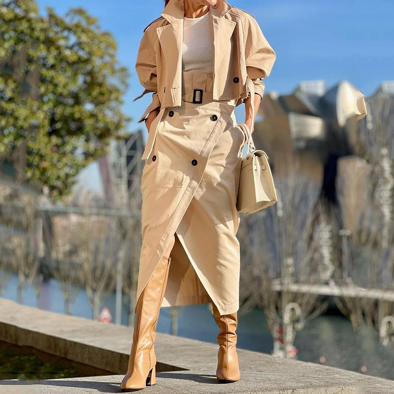 All-match casual work-style button and belt set dress with elegant charm