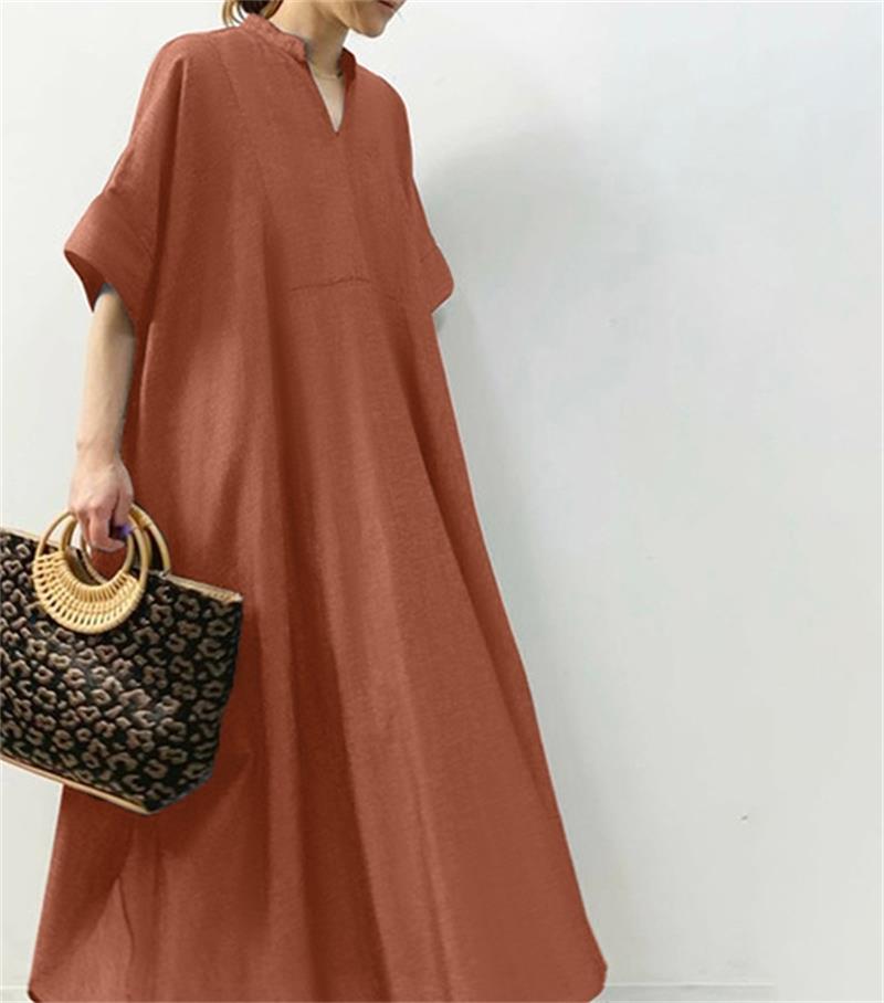 Casual Women's Dress Pure Color Three-Quarter Sleeve Long Skirt