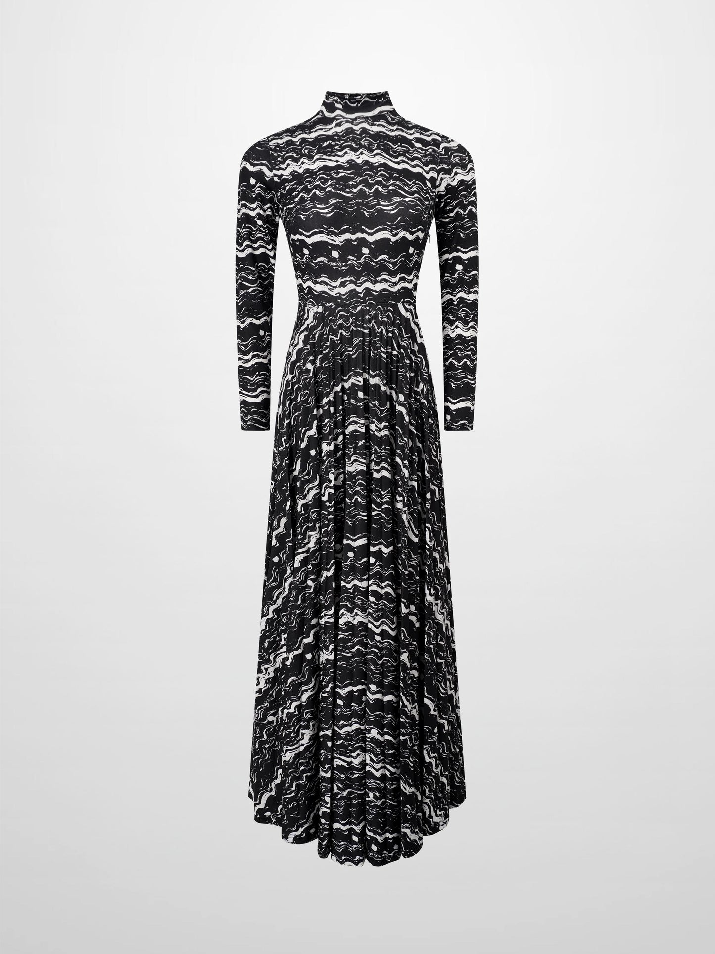 Pleat Bottom Stretch Maxi Dress-Black/White