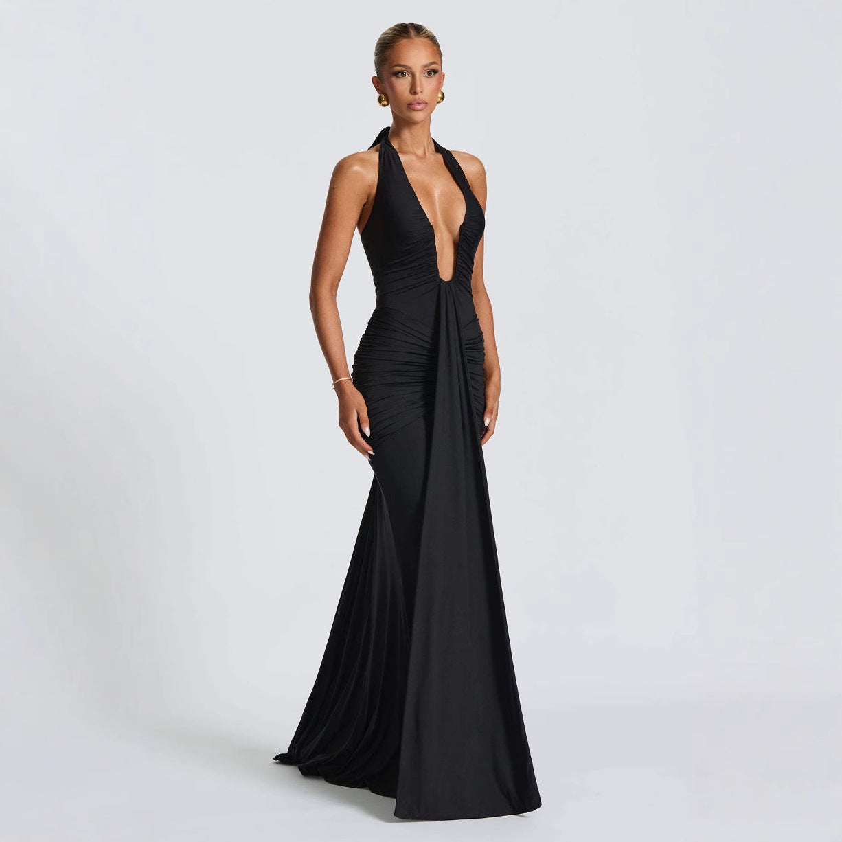 Women's Cross-border Solid Color Sexy Transparent Low Chest Sleeveless Spicy Girl Dress