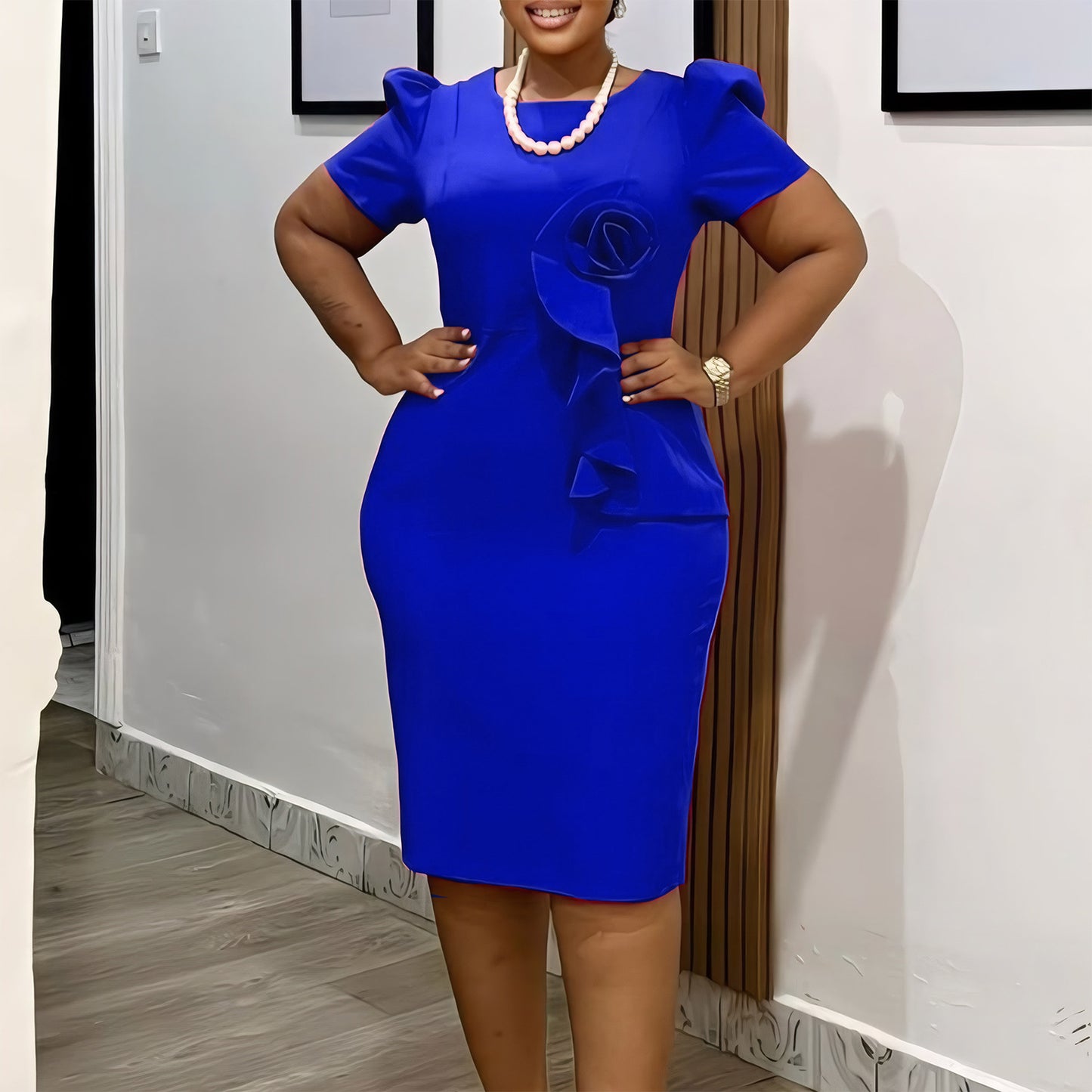 Solid Color Short Sleeve Dress for Women