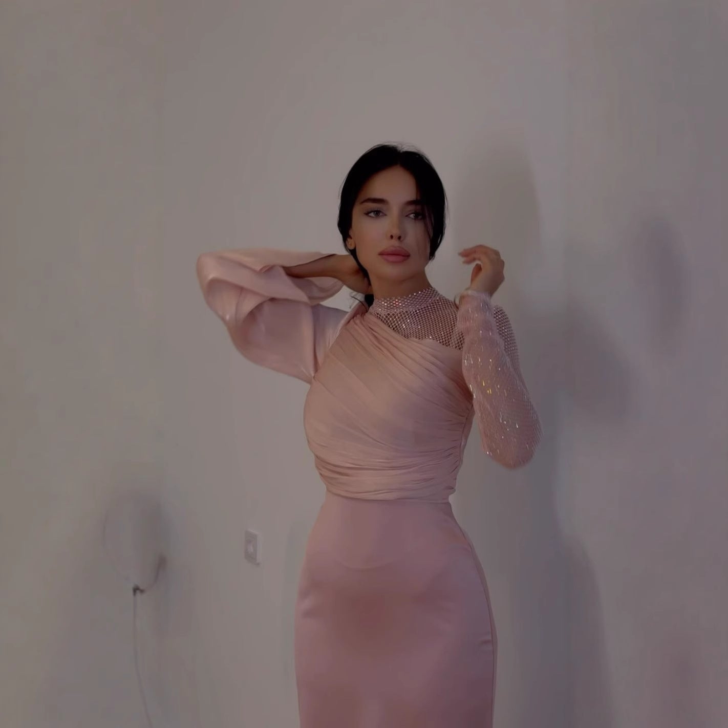 Sexy Mesh Pleated Evening Dress