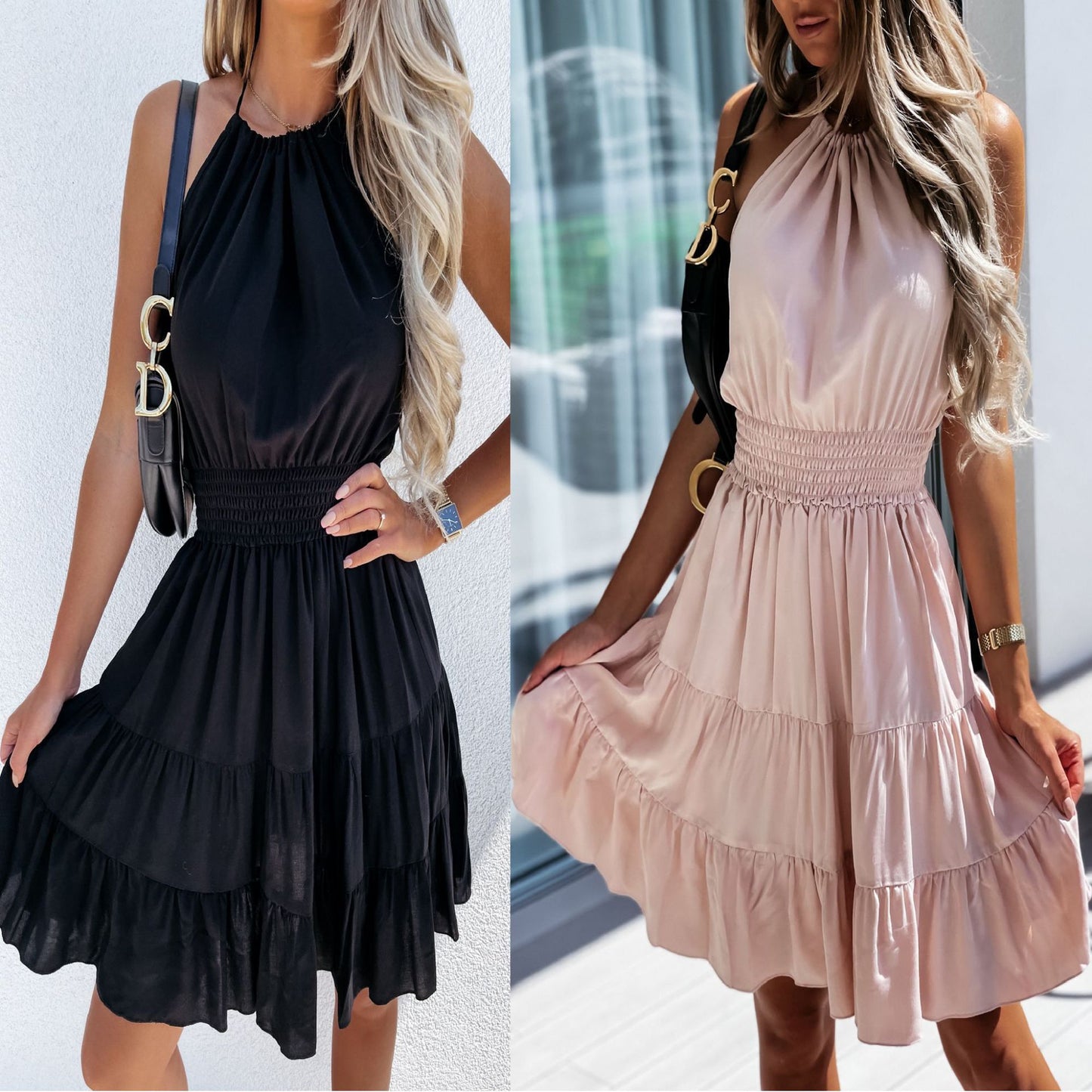 Sexy Off-the-Shoulder Loose Layered Dress with Adjustable Ties and Cake Skirt