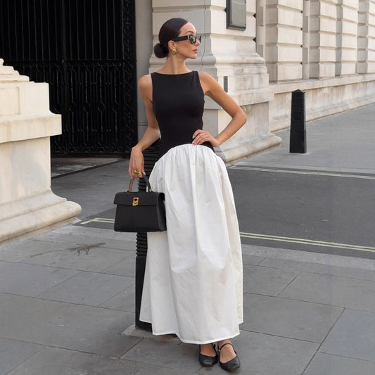 Round Neck Sleeveless Strapless Dress Irregular Waist Design Loose Long Skirt