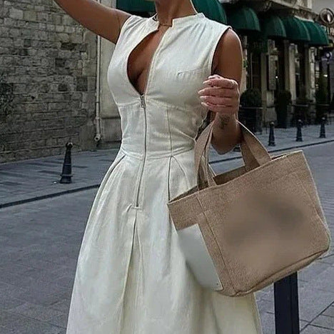 Zipper Dress with High Waist Slim Fit for Daily Wear