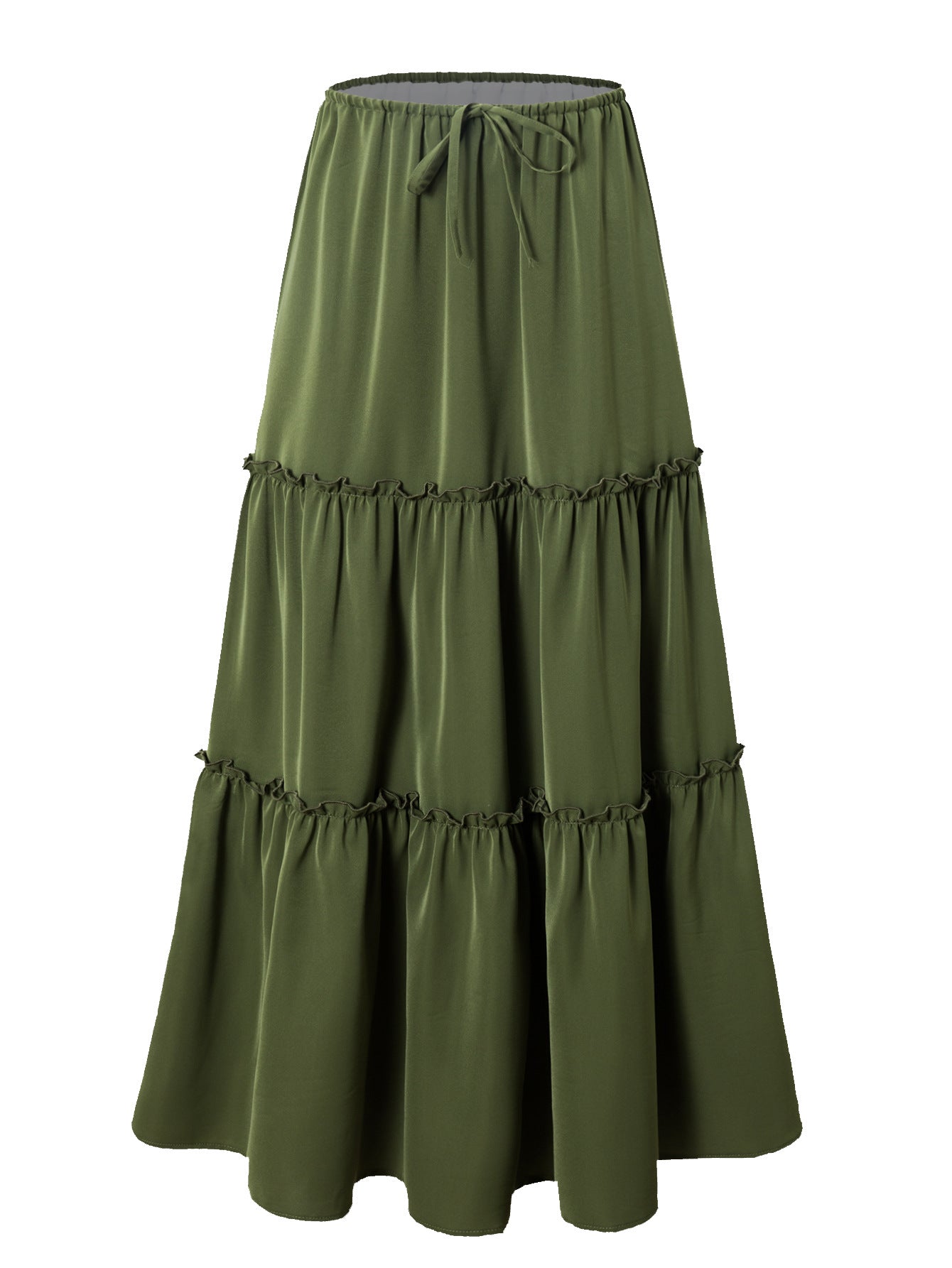 Women's high waisted elastic pocket long skirt with adjustable lace up skirt