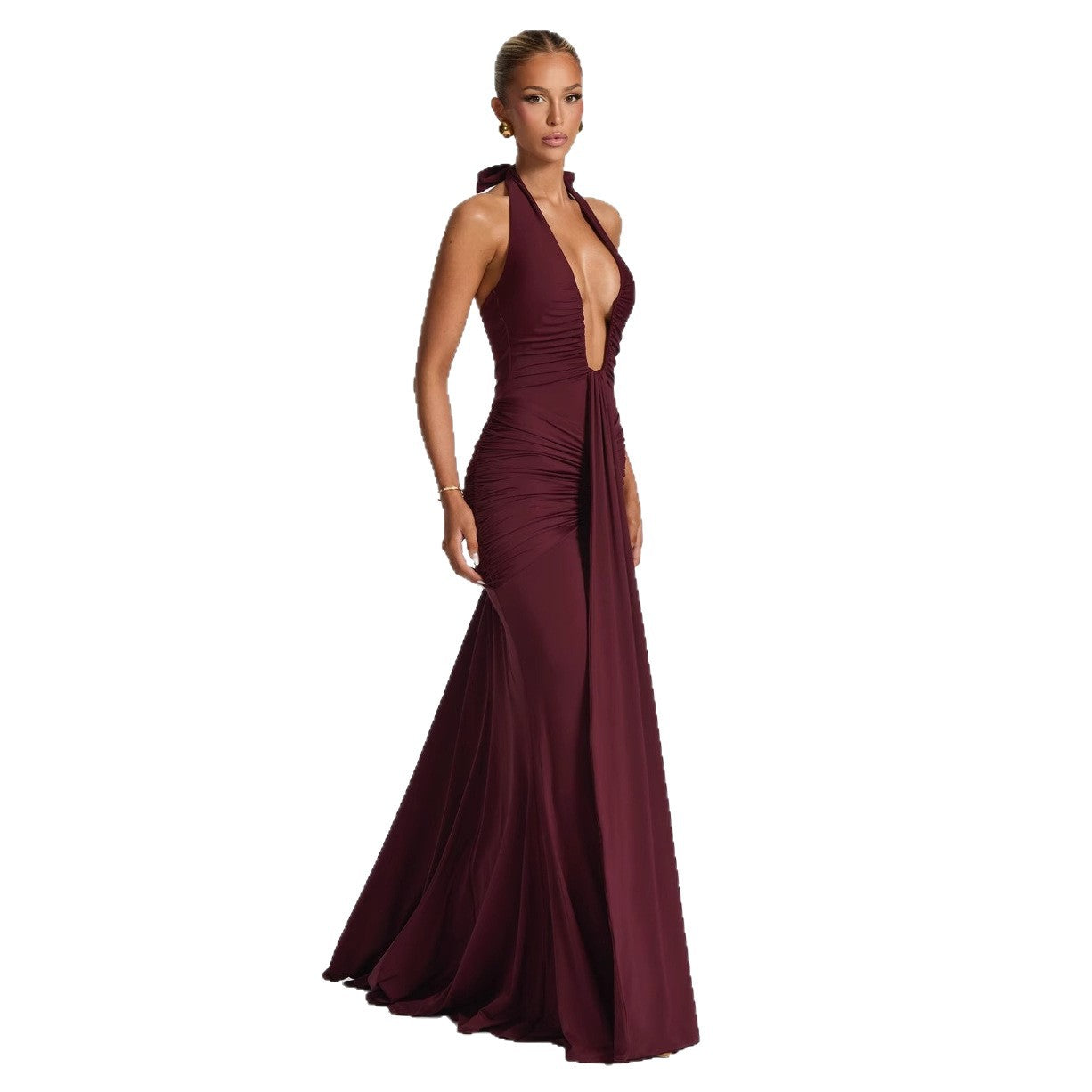 Women's Cross-border Solid Color Sexy Transparent Low Chest Sleeveless Spicy Girl Dress