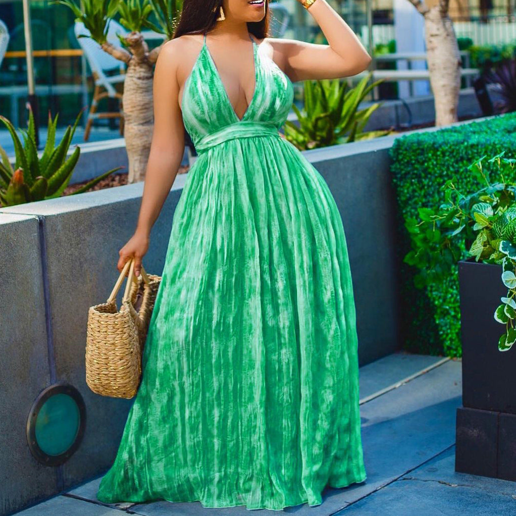 Sexy Printed Strapless Dress with Long Skirt for Women