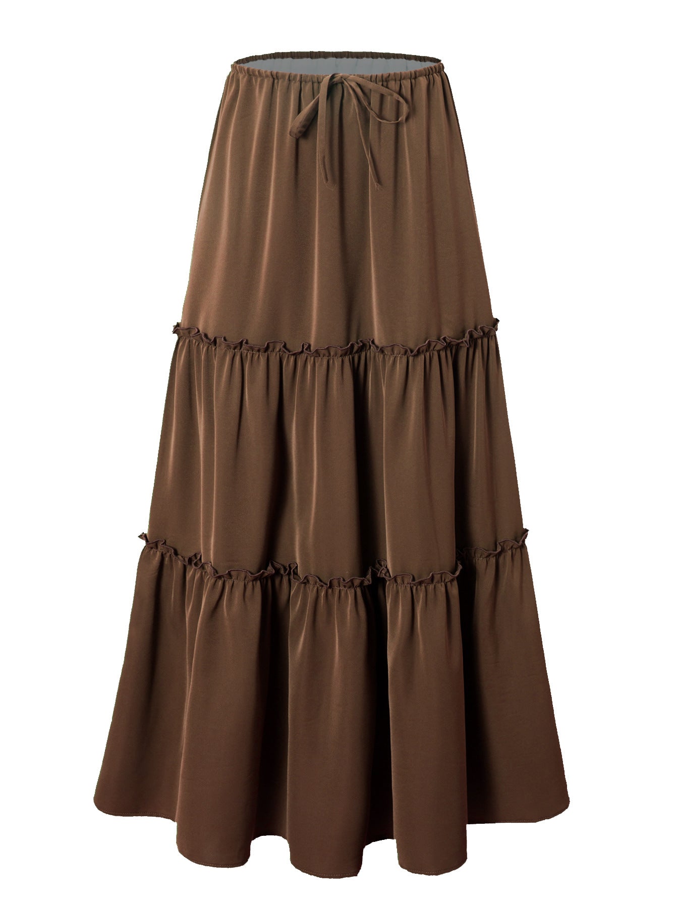 Women's high waisted elastic pocket long skirt with adjustable lace up skirt