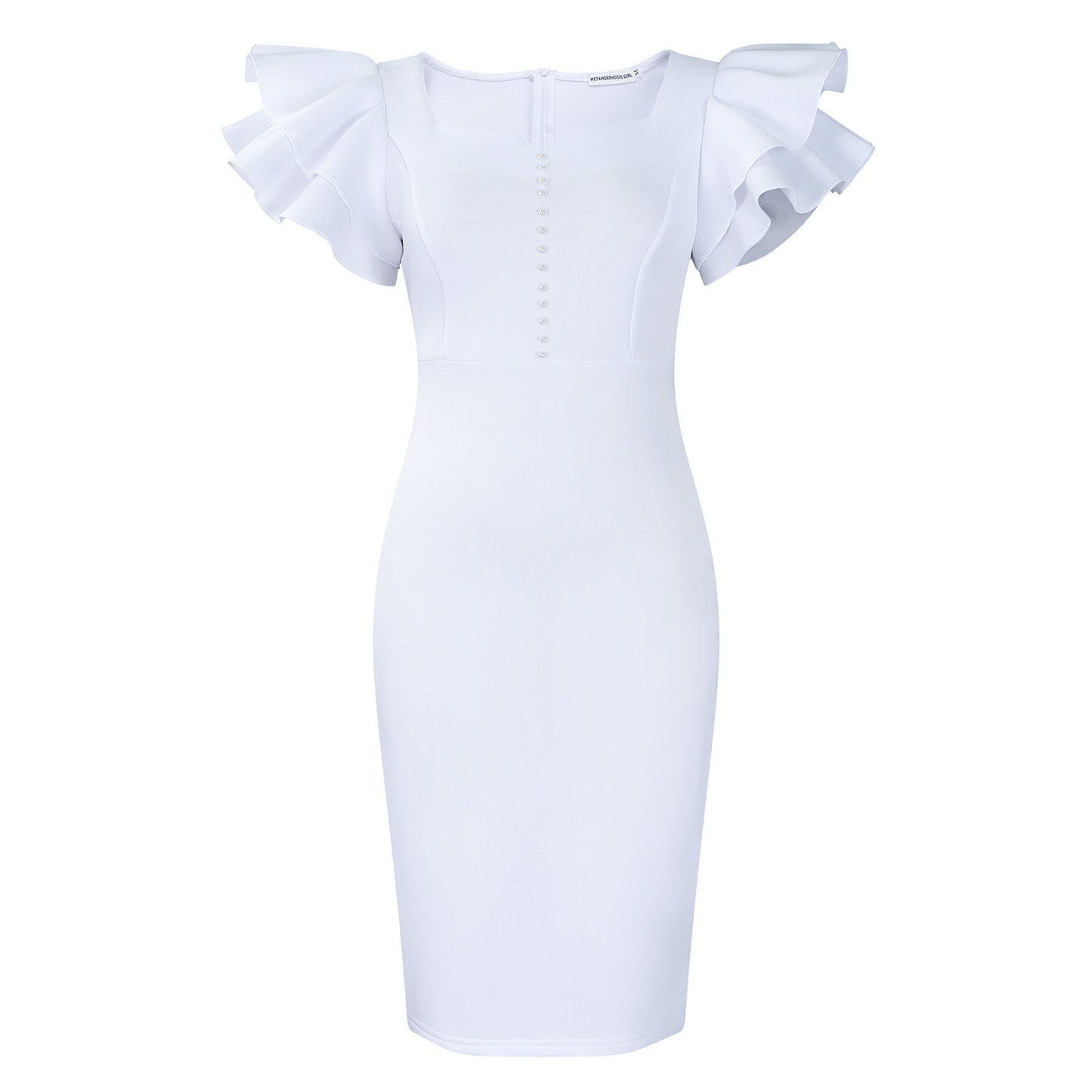Women's Beaded Ruffle Sleeve Fitted Banquet Dress