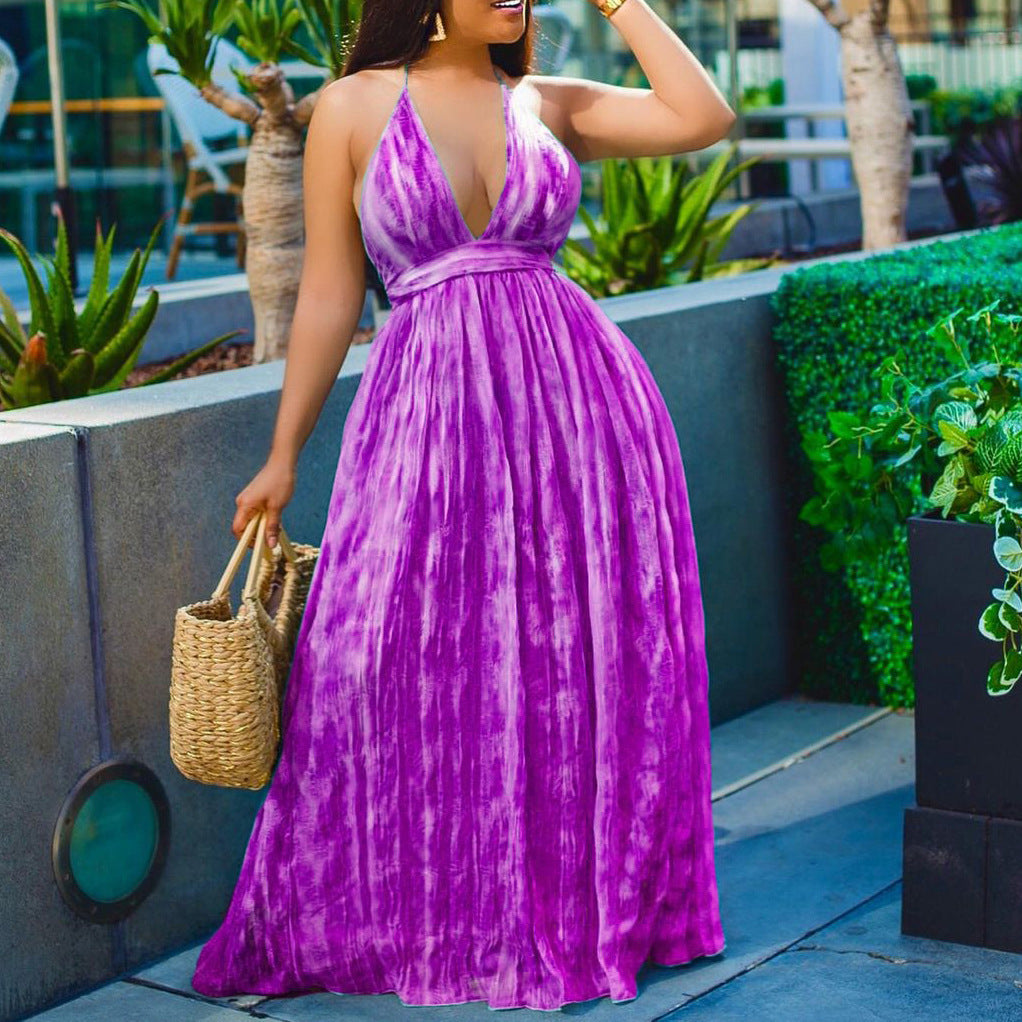 Sexy Printed Strapless Dress with Long Skirt for Women