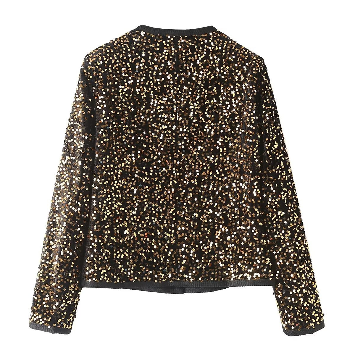 European and American winter new fashionable style round neck long sleeved sequined single breasted jacket for women