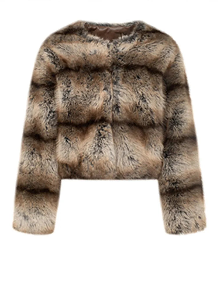 Gradient Striped Faux Mink Fur Coat Maillard Lazy Style Eco-Friendly Long Fur Commute Loose Fashion Warm Women Coats Outwear