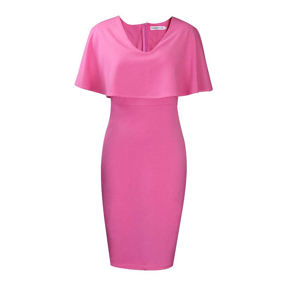 Short Sleeve Solid Color Heart Neck Dress