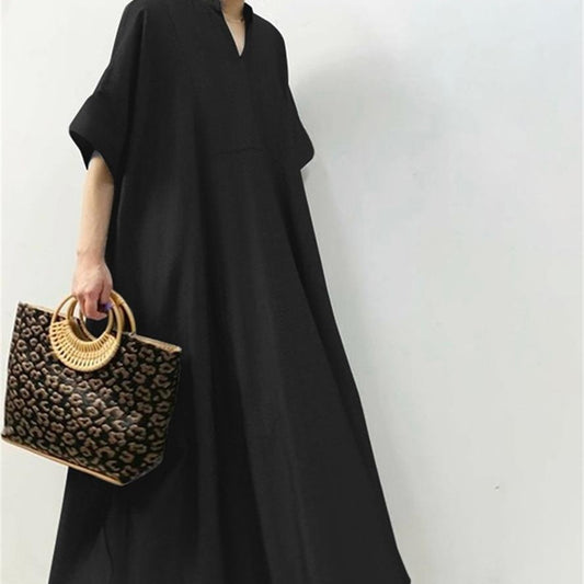 Casual Women's Dress Pure Color Three-Quarter Sleeve Long Skirt