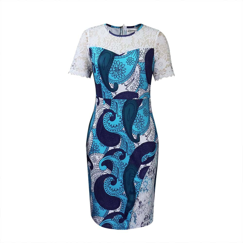 Lace patchwork printed hollow hip hugging dress