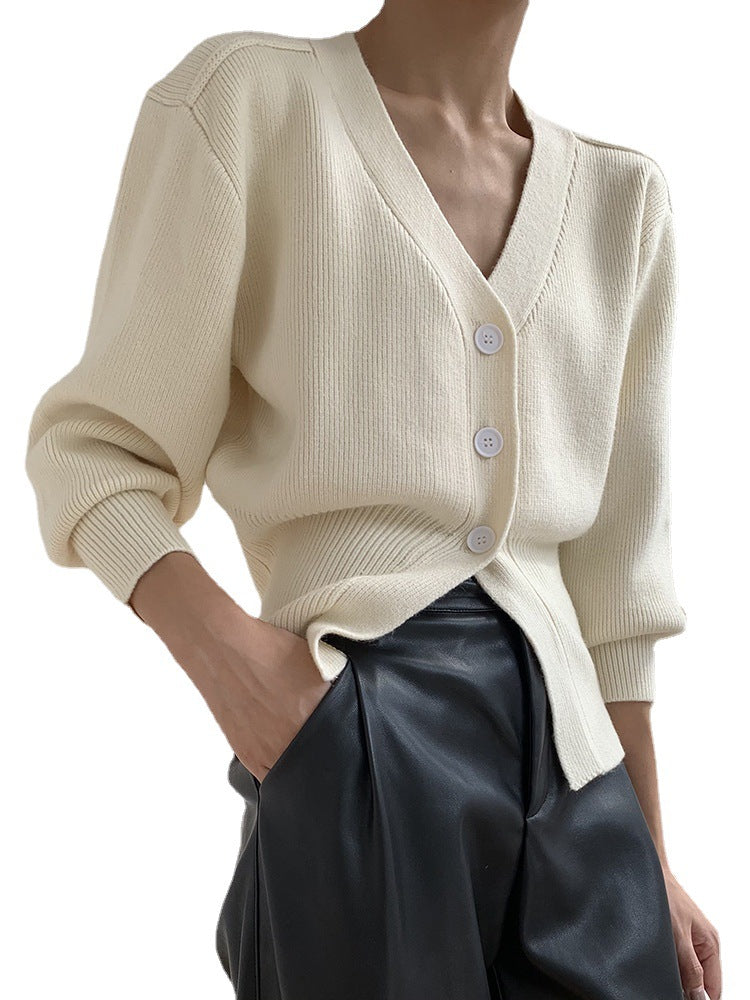 V-neck sweater jacket for women, loose and lazy inside, ins style waist cinched knit sweater, cardigan short style