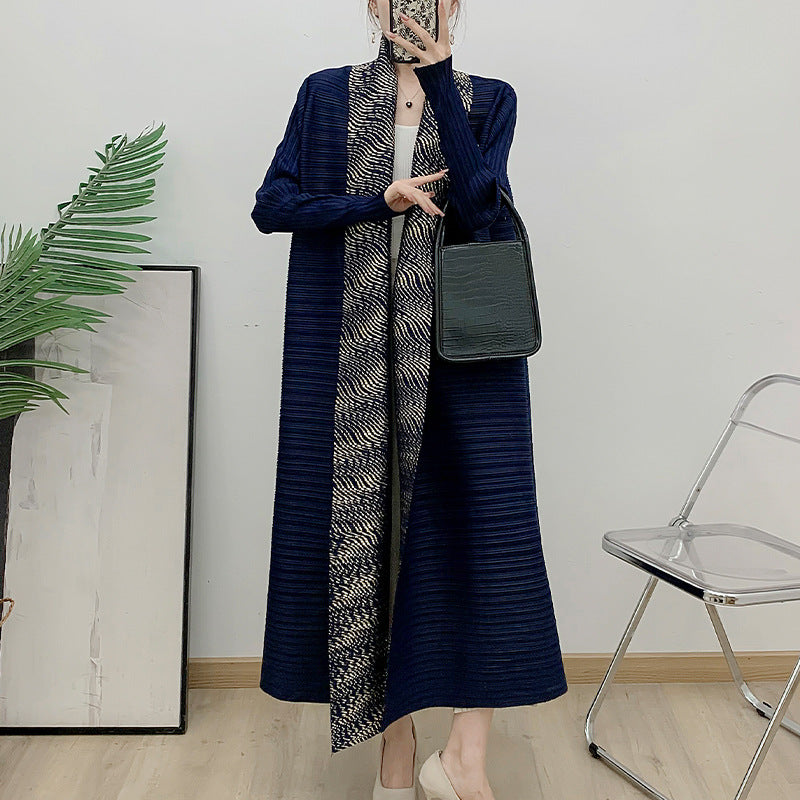 Temperament long skirt long robe international ethnic clothing autumn and winter new pleated printed cardigan