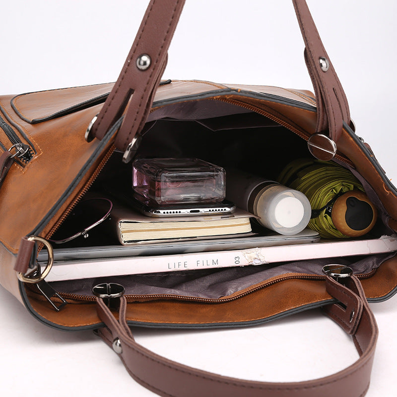 European and American fashion shoulder bag for women large capacity retro women's tote bag simple diagonal cross bag