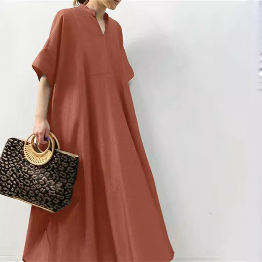 Casual Women's Dress Pure Color Three-Quarter Sleeve Long Skirt