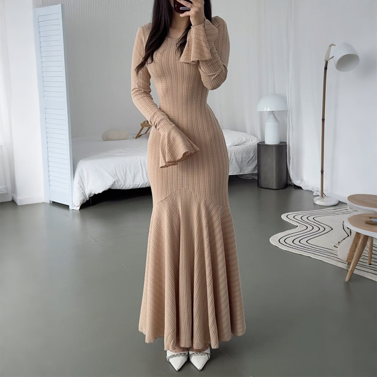 Elegant Slim Knitted Long Dress Women's Autumn