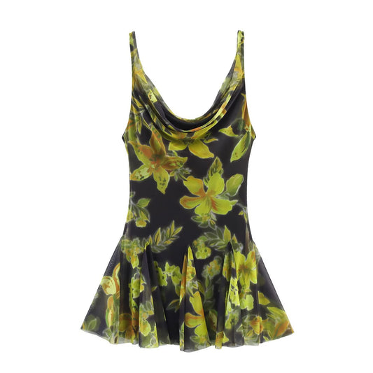 U-neck sleeveless printed suspender dress for women
