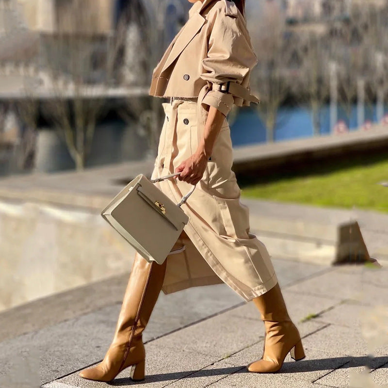 All-match casual work-style button and belt set dress with elegant charm