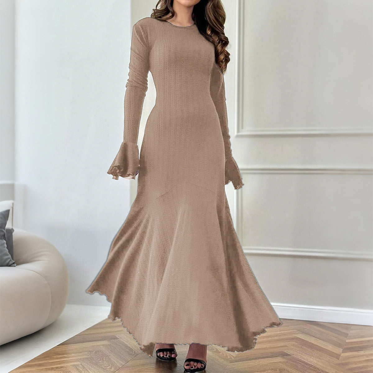 Elegant Slim Knitted Long Dress Women's Autumn