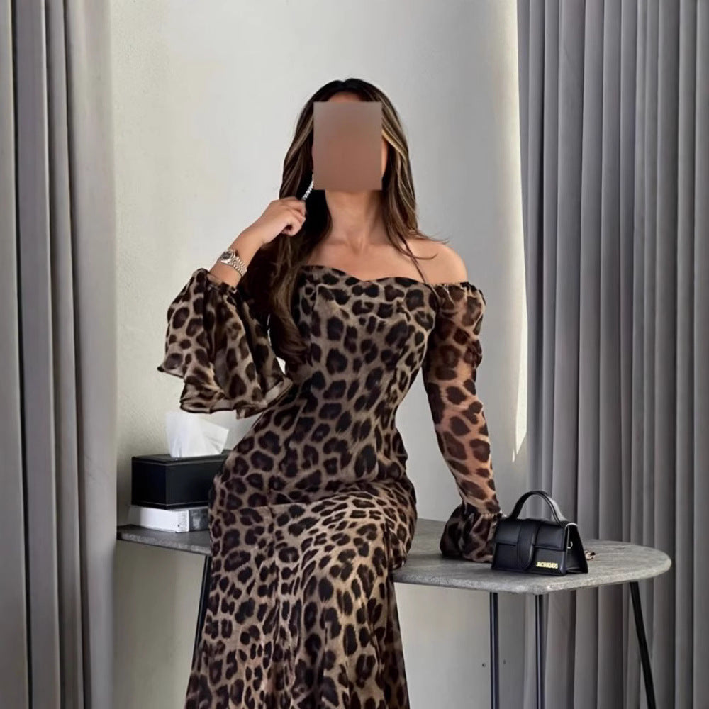 Women's Sexy Chiffon Watermark Leopard Print Party Dress