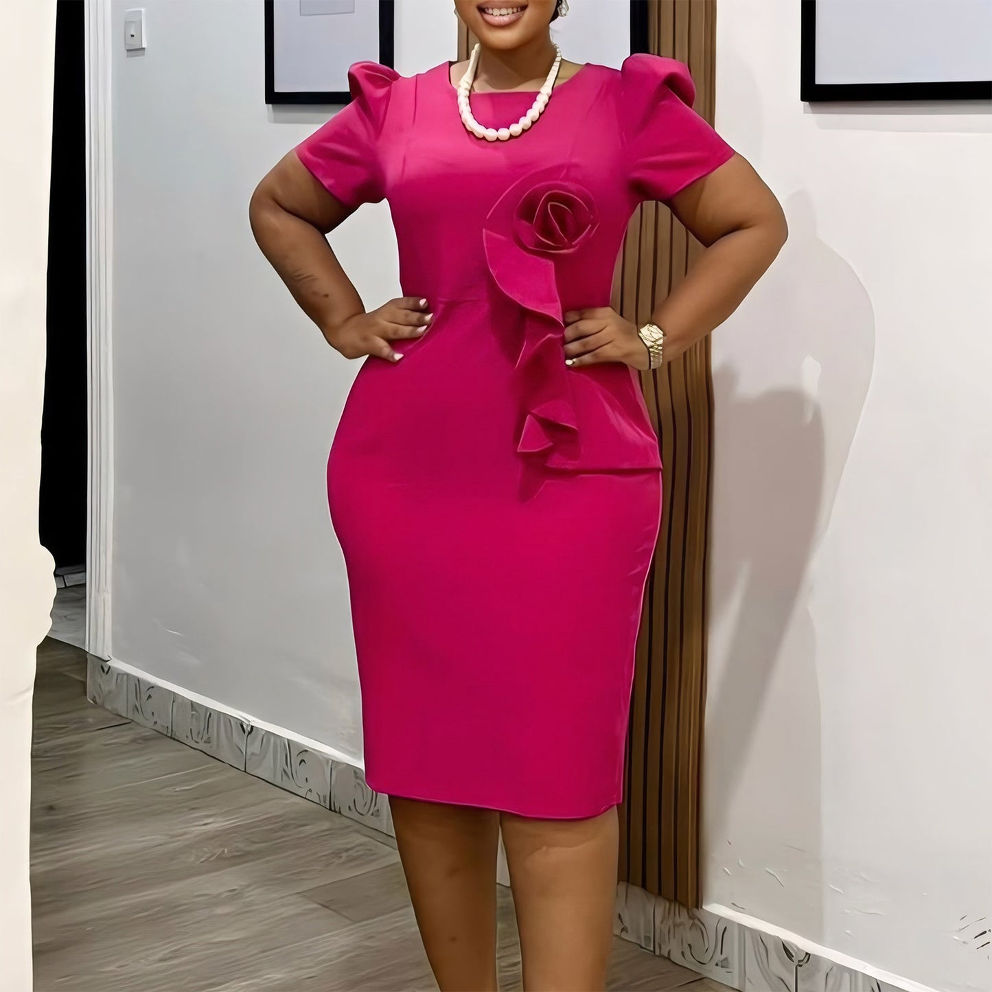 Solid Color Short Sleeve Dress for Women