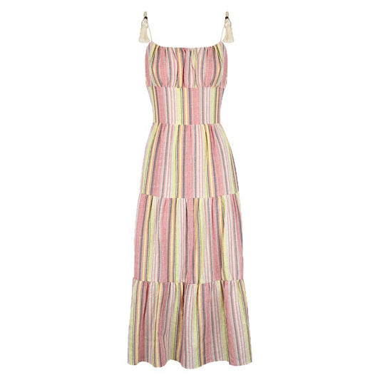 Stripe Charm Strapless Spliced Flared Long Dress for Women